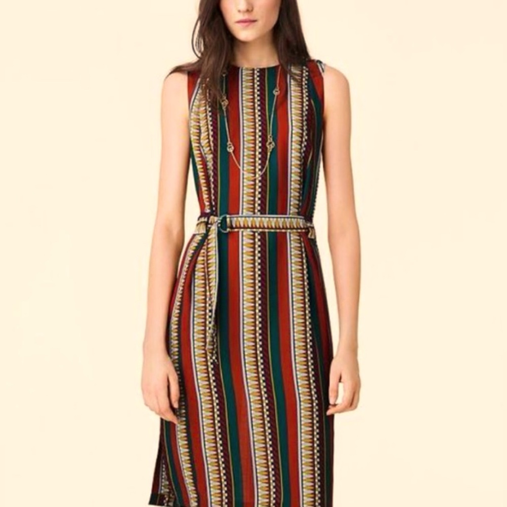 Tory Burch Julia Oceano Eden Border Striped Silk Dress Belted, 4